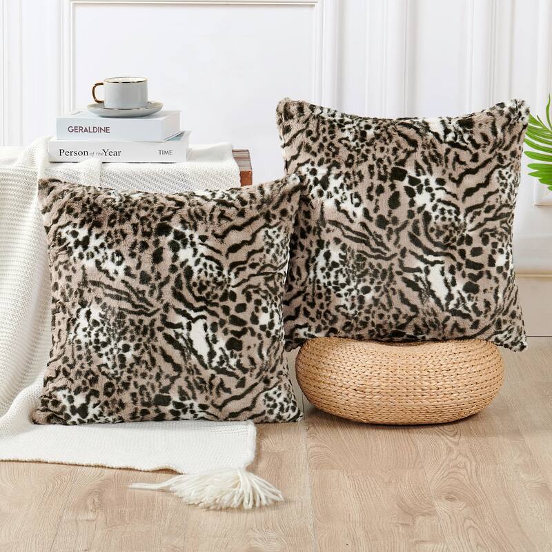 Decorative Printed fauxfur Throw Pillow Covers Set of 2, NO INSERT - 20'' x 20'' - Biskra