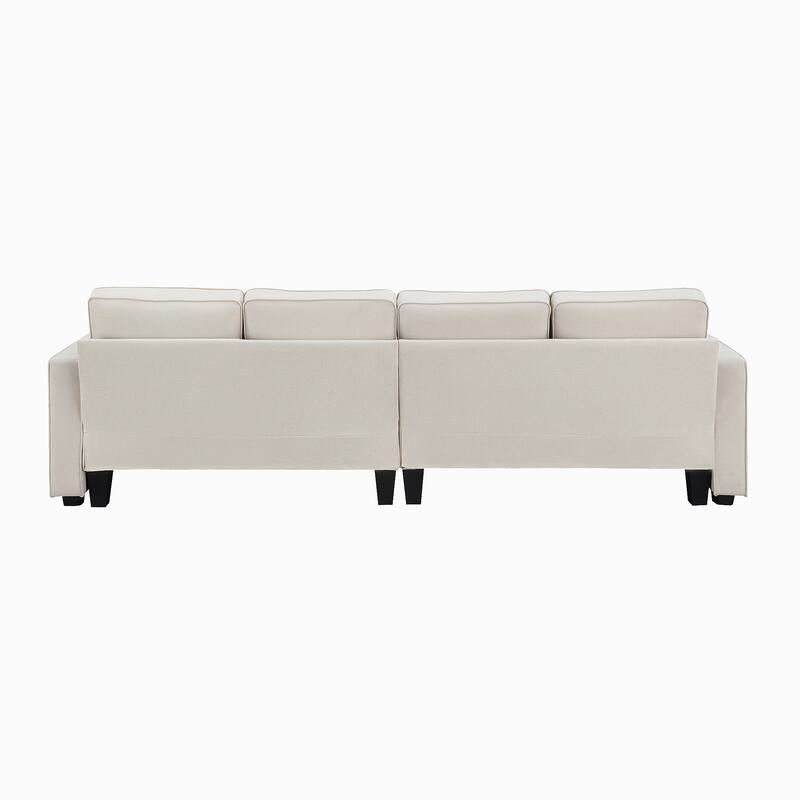 4-Seater Linen Fabric Sofa with Armrest Pockets and 4 Pillows