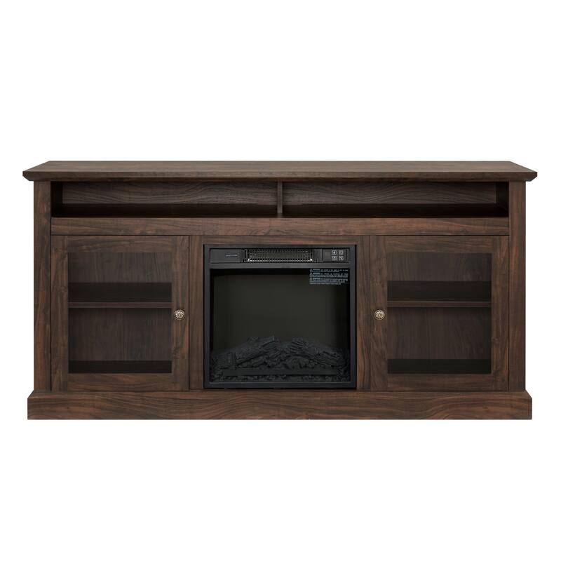 Contemporary TV Media Stand Modern Entertainment Console with 18" Fireplace Insert for TV Up to 65" with Open and Closed Storage