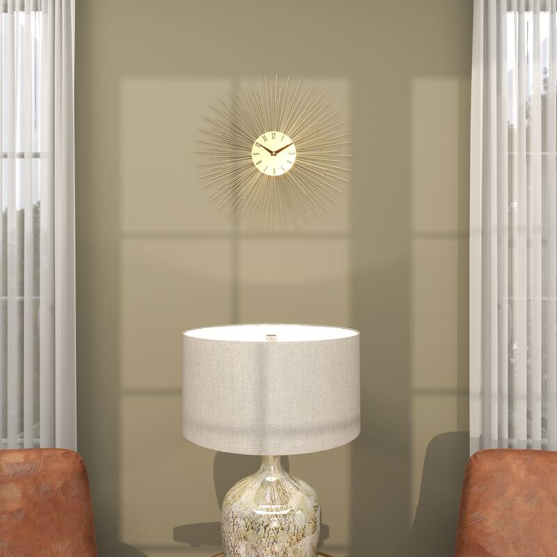 Gold Metal Starburst Decorative Wall Clock with Black Accents
