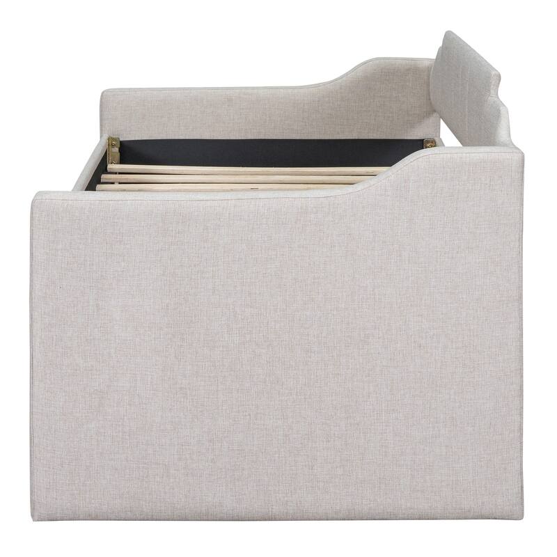 Twin Size Upholstered Daybed with Trundle and Three Drawers in Beige