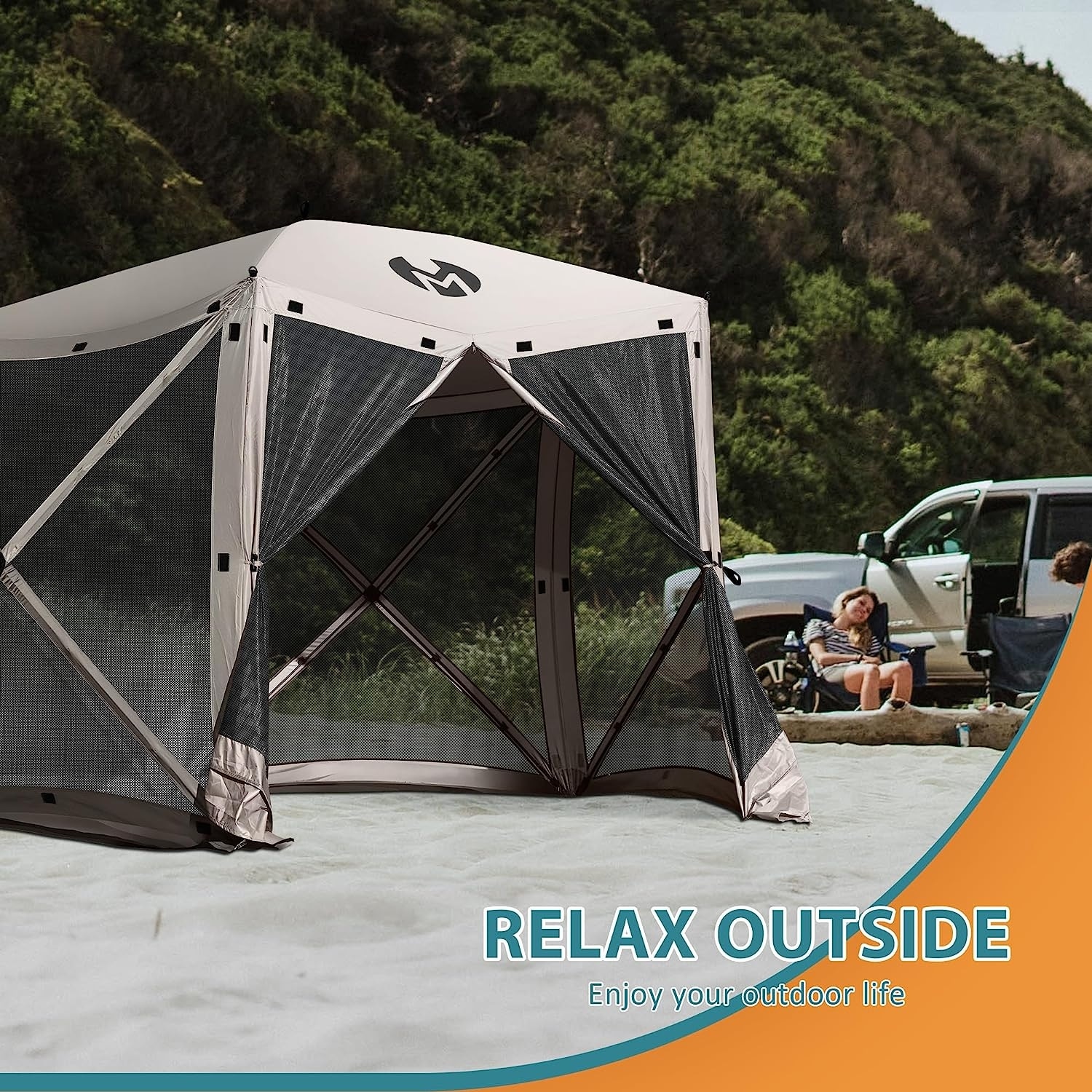 Exacme Portable Gazebo Pop up Tent for Camping Outdoor Four Sides Pop up Clam Screen Tent with Canopy Shelter 1024 5PC Light Brown