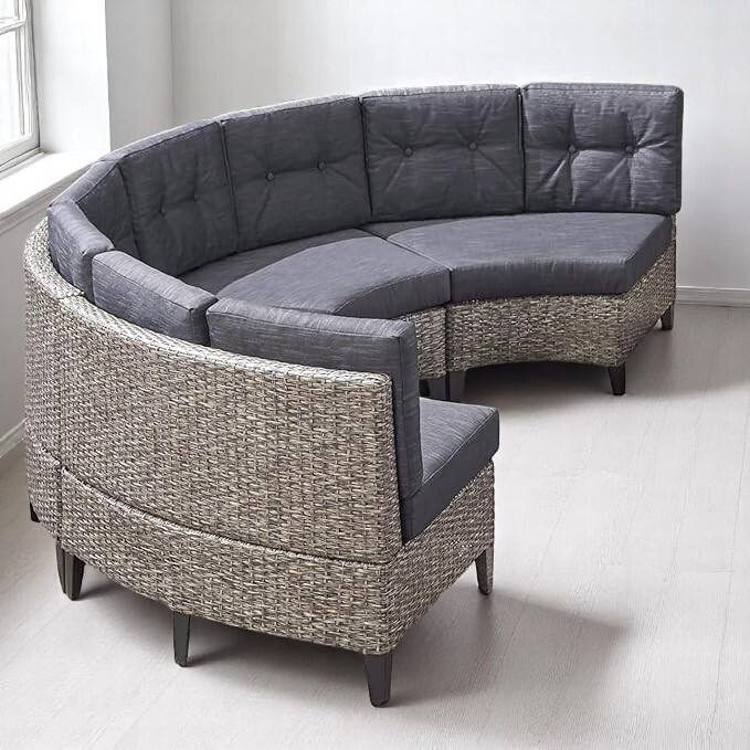 4-Piece Outdoor Patio Sectional Sofa Set with Water-Resistant Cushions - Modular Curved Seating for Backyard, Garden, or Deck - Black+ Gray