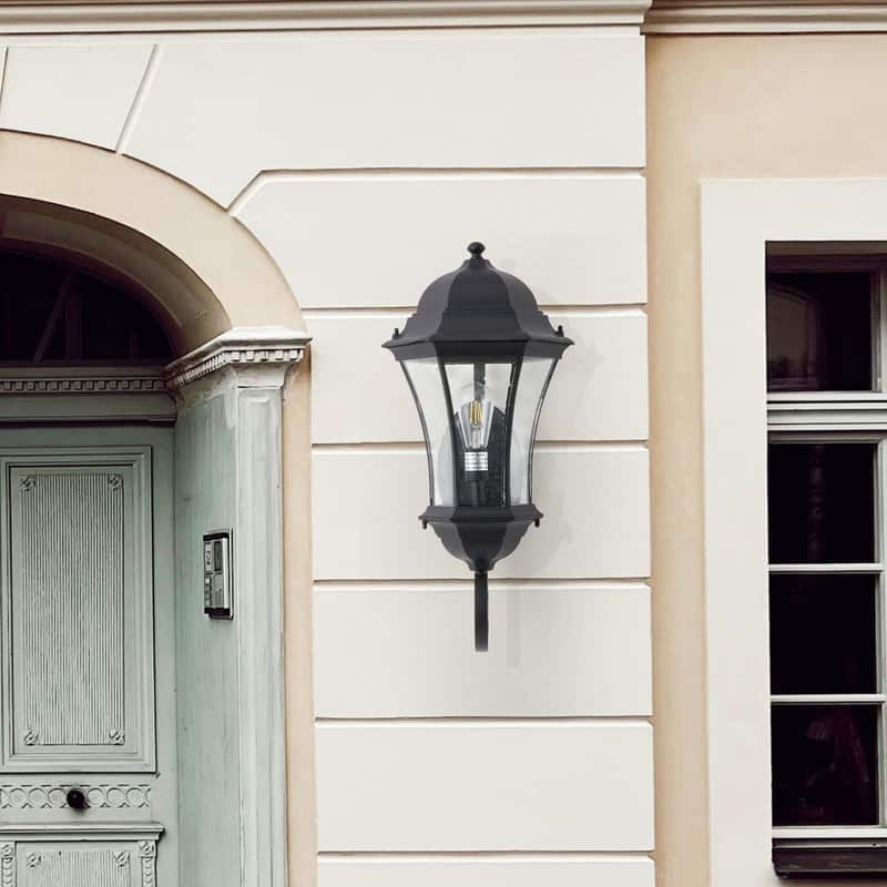 Auto-Sensing Outdoor Wall Lantern–Single Black Weatherproof Sconce with Bubble Glass (Dusk-to-Dawn Sensor, Bulb Not Included)‌