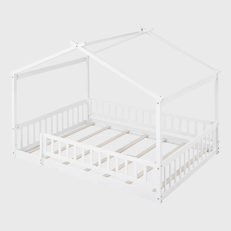 Full Size Wood Bed House Bed Frame with Fence Bed Bath & Beyond