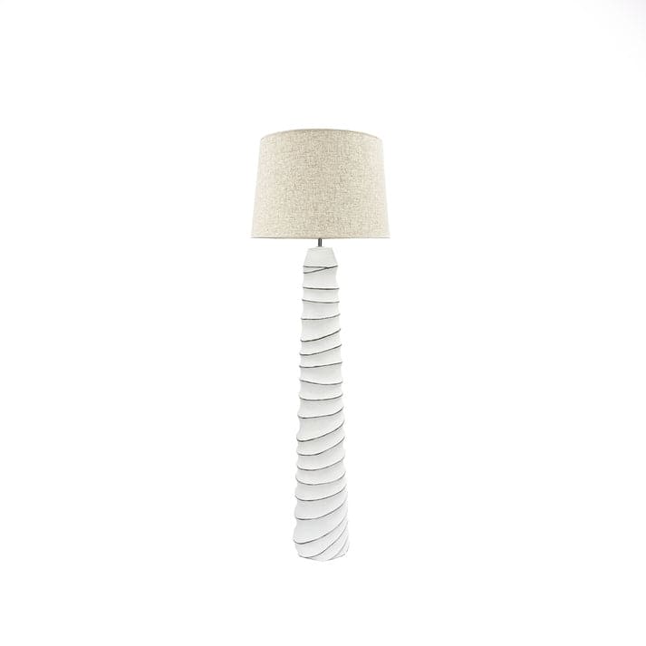 White Spiral Textured Resin Floor Lamp with Linen Shade 59 Inch Tall