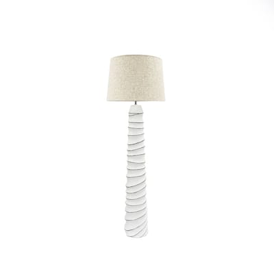 White Spiral Textured Resin Floor Lamp with Linen Shade 59 Inch Tall