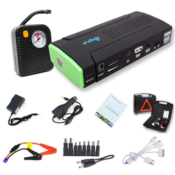 Indigi® 12800mAh HeavyDuty Rugged Portable Automotive Jump Starter PowerBank w/ Hard Carrying Case & Tire Inflator Included