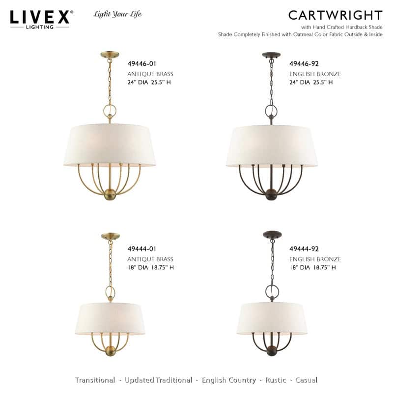Livex Lighting 4-light English Bronze Pendant Chandelier, 49444-92 - 18"W x 18.75"H