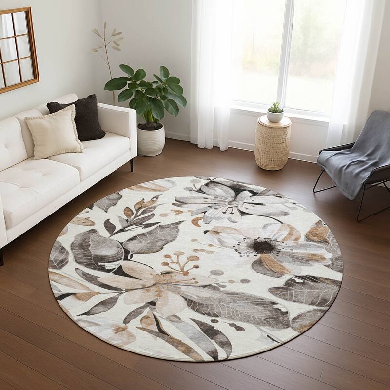Machine Washable Indoor/ Outdoor Floral Chantille Rug