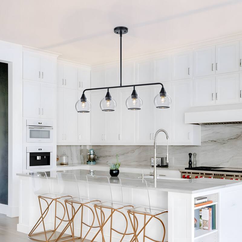 Starsky 4-Light Linear Clear Glass Globe Pendant for Kitchen Island, Modern Adjustable Chandelier