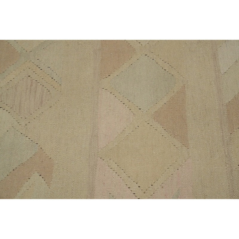 Hand Woven Oriental 100% Wool Carpet Southwestern Tribal Beige & Ivories Kilim Area Rug - 11' 10'' X 8' 11''
