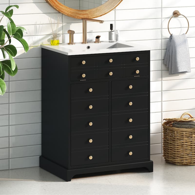 24"Bathroom Vanity With A Drawer&Two Soft-Closing Doors,Painted Storage Cabinet With Ceramic Sink,Stylish Single Sink Cabinet