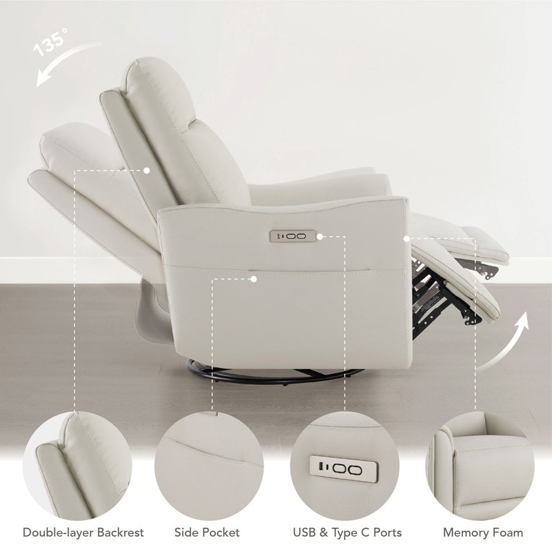 Spruce & Spring Farley Power Swivel Genuine Leather Recliner Chair
