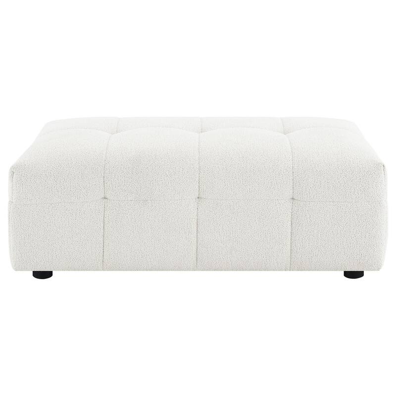 Lopo Ottoman, 46 Inch, Off White Fabric, Modern Geometric Grid Tufted