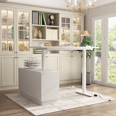 Adjustable Sit-Stand Desk with Drawers Home Office Workstation