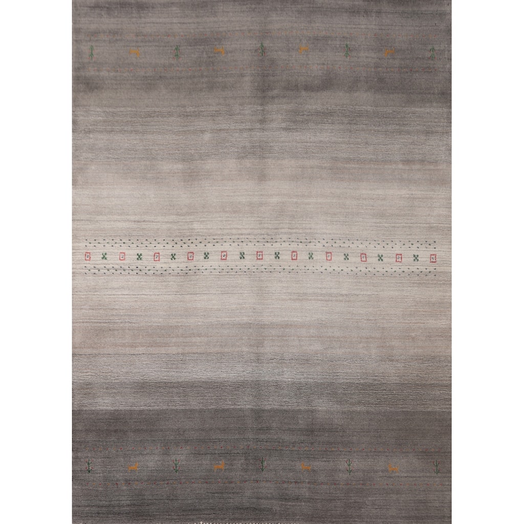 Tribal Beige Gabbeh Area Rug Hand-Knotted Oriental Wool Carpet - 5'9"x 7'7"