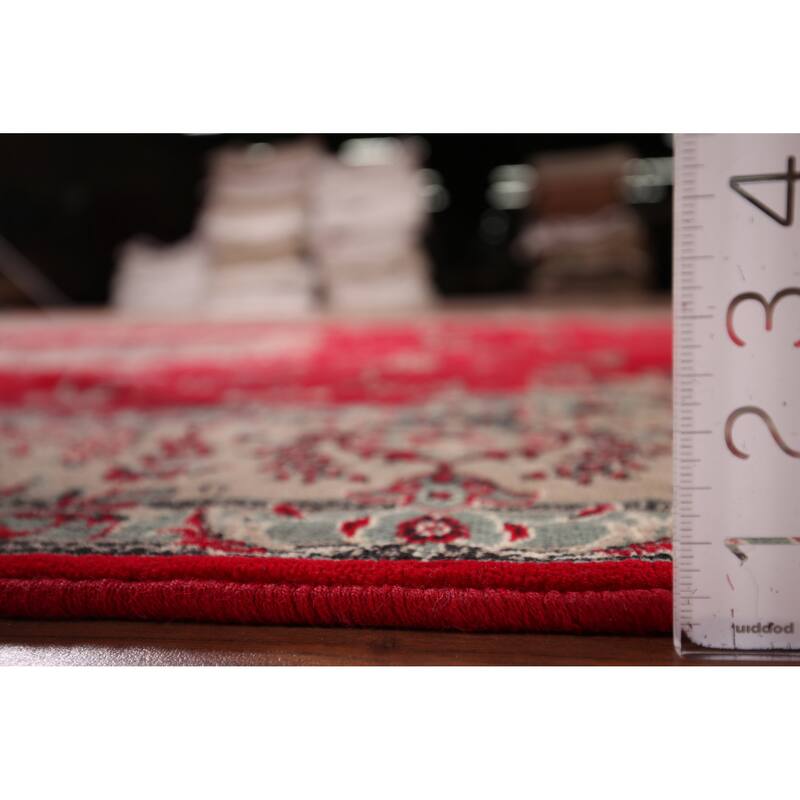 Red Medallion Kashan Turkish Rug Machine-Made Floral Carpet - 6'4" x 9'8"