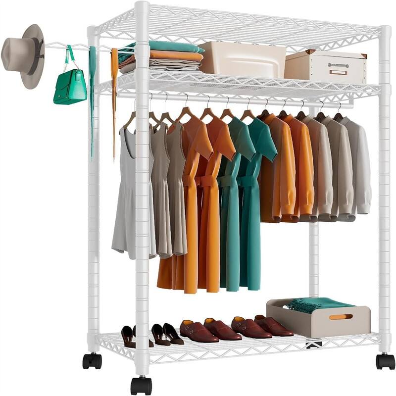 Rolling Garment Rack with 3 Shelves