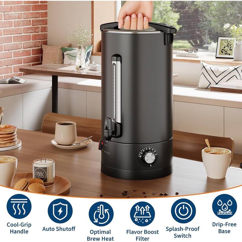 Double Wall Commerical Coffee Urn, Hot Coffee Dispenser, Black