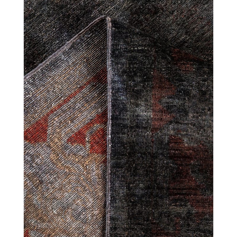 Overton Hand Knotted Wool Vintage Inspired Modern Contemporary Overdyed Black Area Rug - 6' 0" x 8' 8"