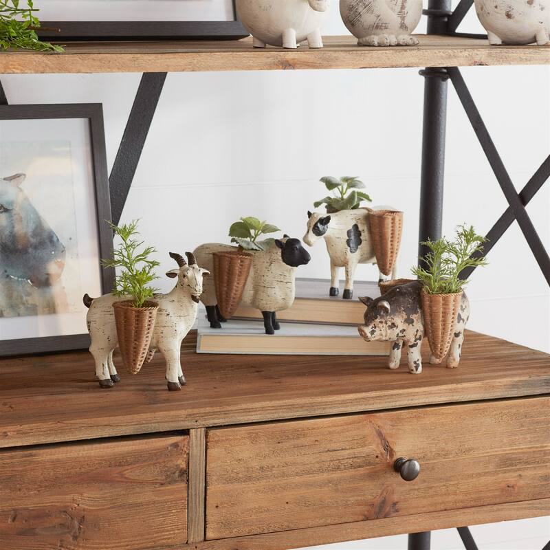 Set of 4 White and Brown Decorative Accent Farm Animals - 5.75"