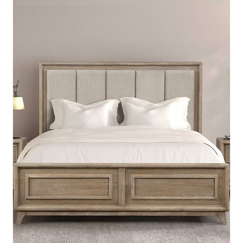 Oak Finish 1pc Transitional Padded Headboard Bed
