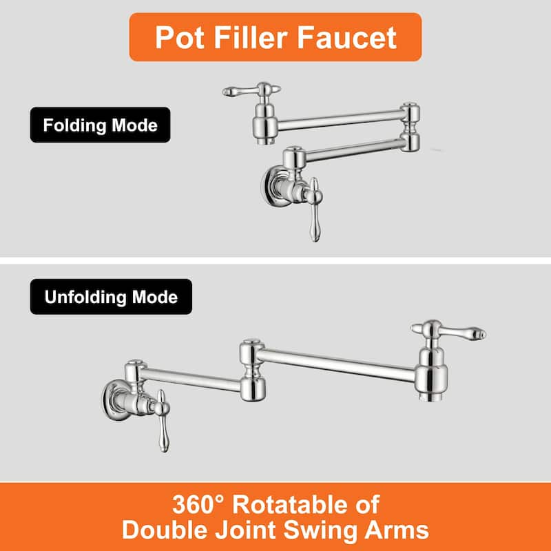 Pot Filler Faucet Commercial Wall Mount Kitchen Sink Faucet Modern Folding Stretchable Double Joint With Single Hole Two Handles