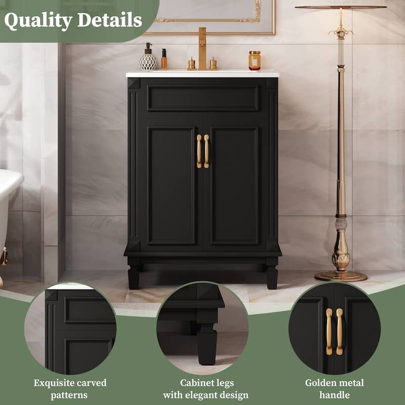 24'' Bathroom Vanity with Sink, Solid Wood Frame, Modern Storage Cabinet with 2 Soft-Close Doors & Shelf