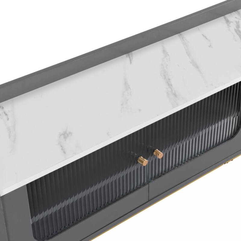 Sleek Design TV Stand with Fluted Glass, Contemporary Entertainment Center for TVs Up to 70"