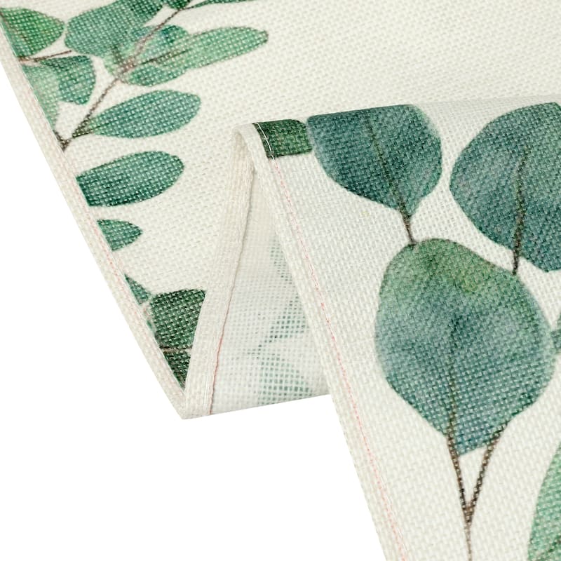 Table Runner, Green Leaf Farmhouse Burlap Dining Table Decorations - 13x71 Inch - Green