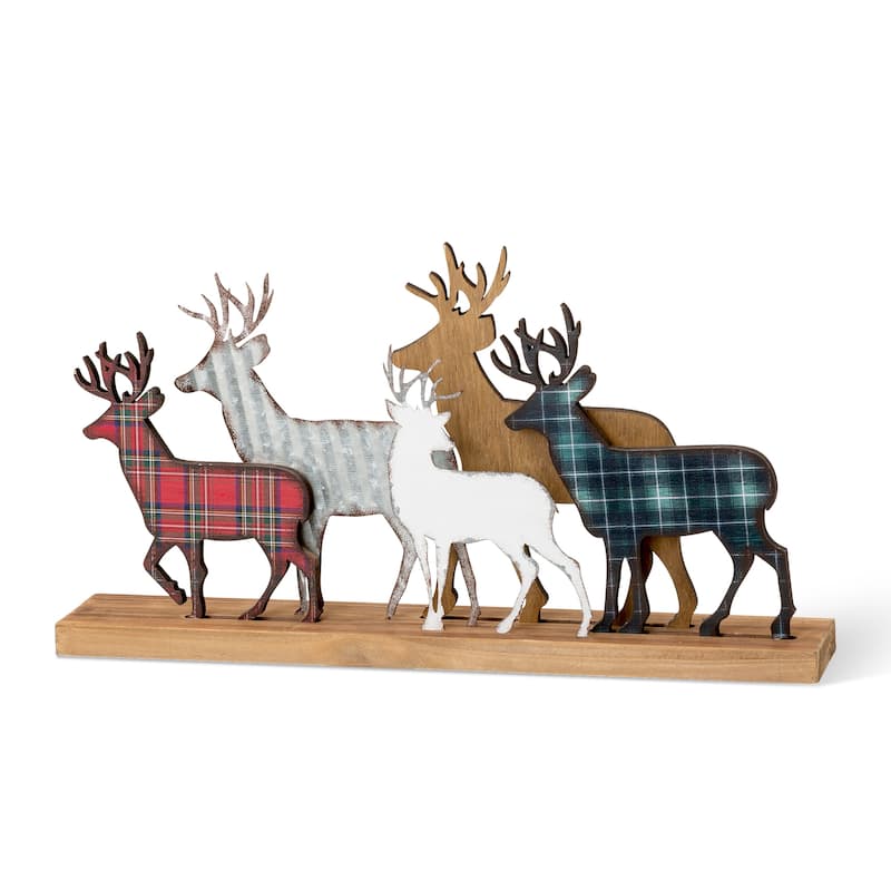Glitzhome Christmas Galvanized Metal Wooden Reindeer Figurine Table Decor