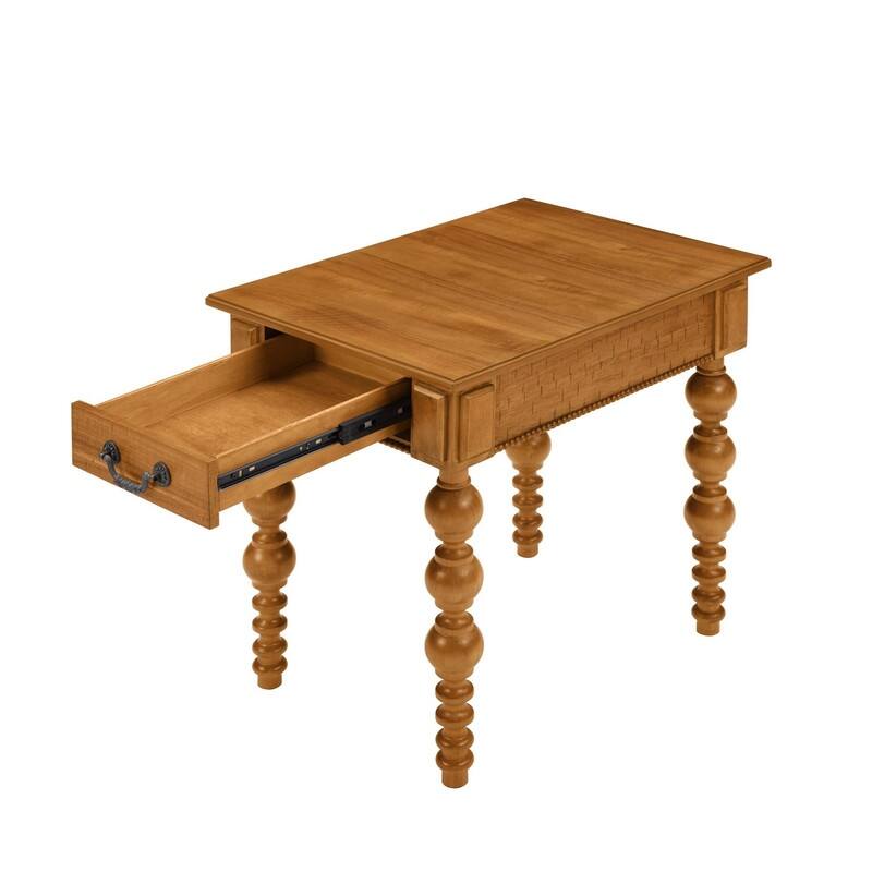 Retro 24" Solid Wood End Table with Drawer Easy Assembly Vintage Narrow Sofa Side Table for Living Room