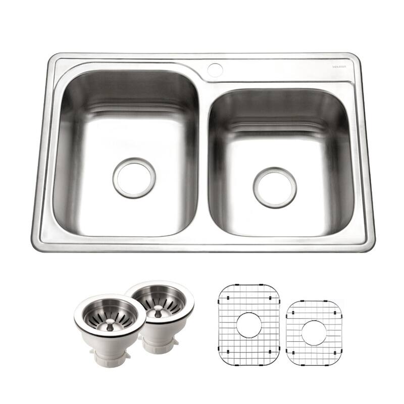 Houzer ISL-3322BS1-C Glowtone 33" Drop In Double Basin Stainless Steel - Stainless Steel - Stainless Steel