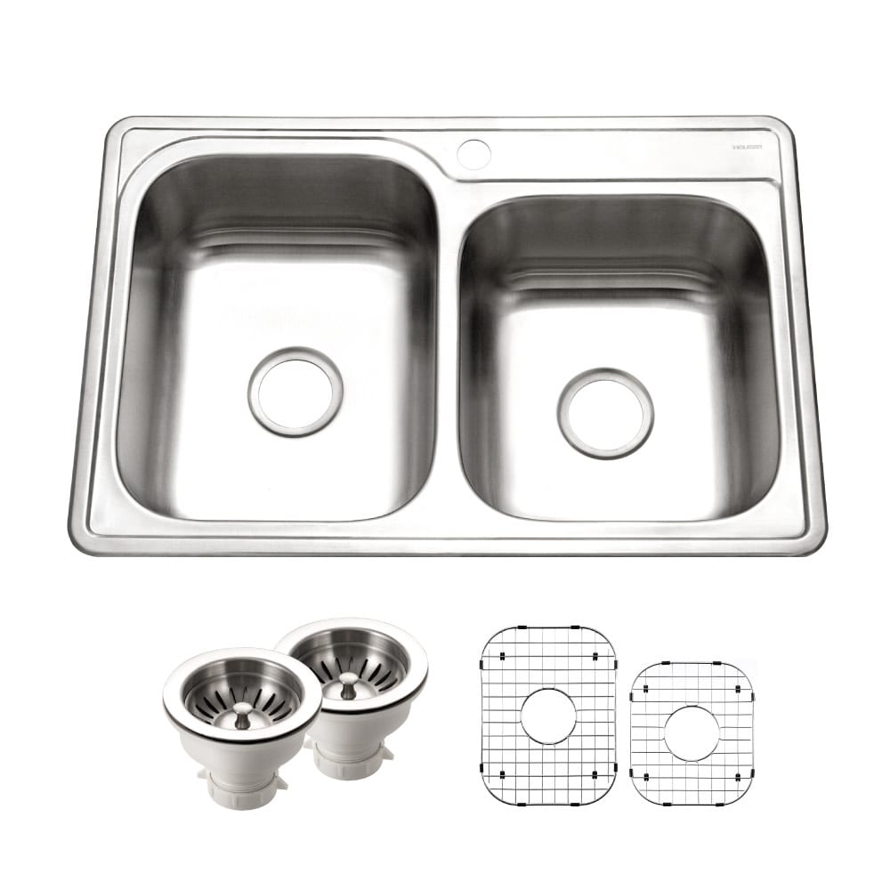 Houzer ISL-3322BS1-C Glowtone 33" Drop In Double Basin Stainless Steel