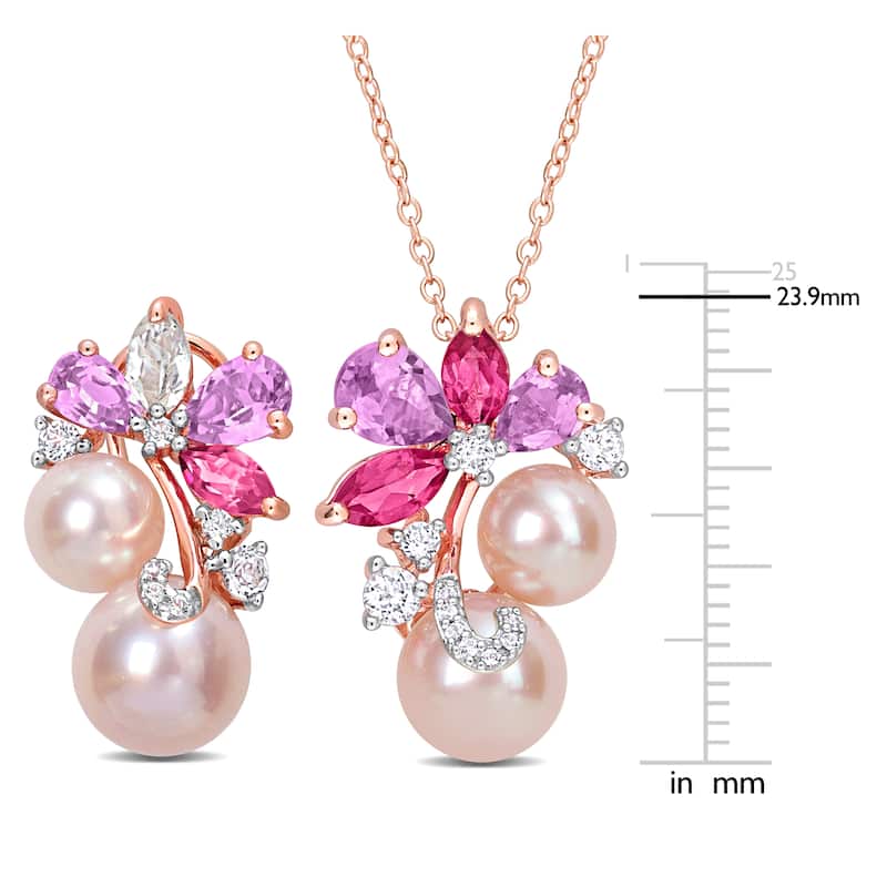 Miadora Pink Cultured Freshwater Pearl 4 3/4ct TGW Pink White Topaz Jewelry Set Rose Silver