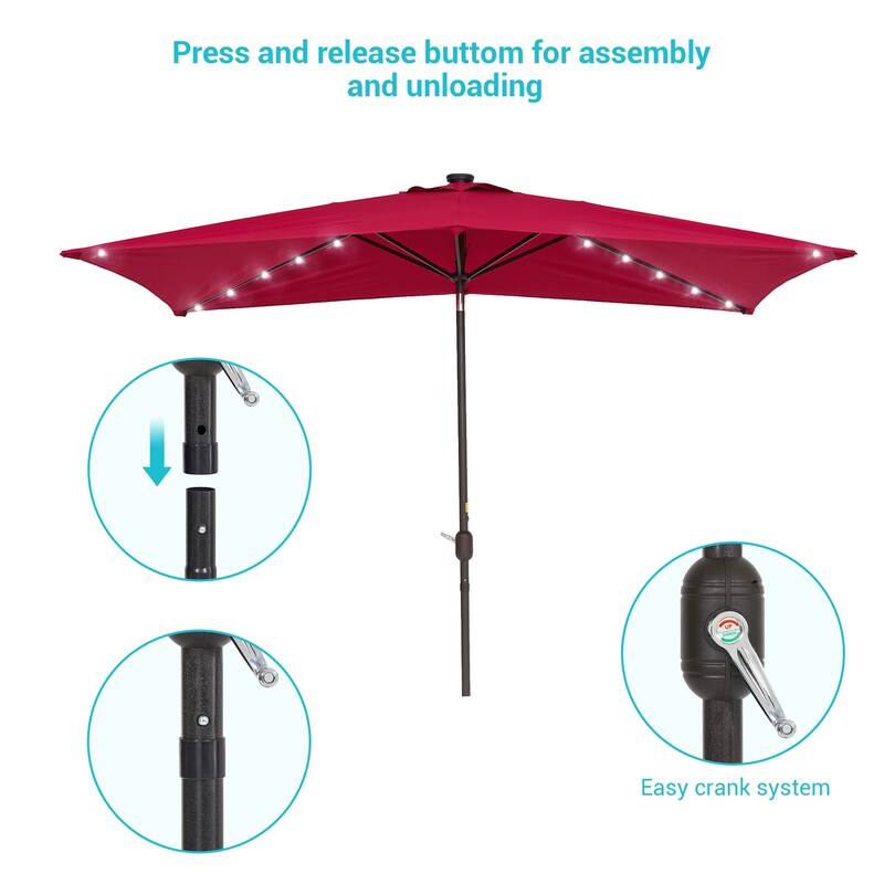 Bonosuki Outdoor 10×6.5FT LED Rectangular Patio Umbrella with Aluminum/Steel Pole, UV Protection