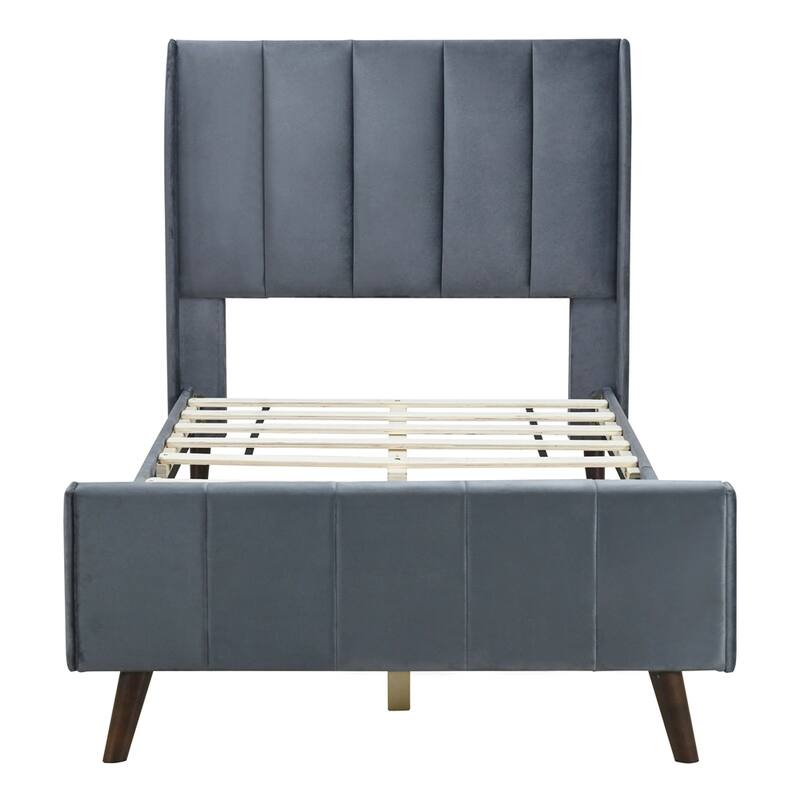 Twin Size Velvet Upholstered Platform Bed with Slats and Legs