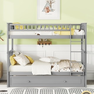 Twin over Twin Bunk Bed Frame with Trundle-Can Be Converted into 2 Beds