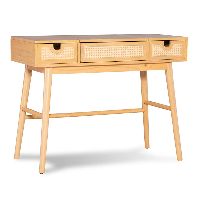 Chantal Wood 2 Cane Drawer Vanity with Stool