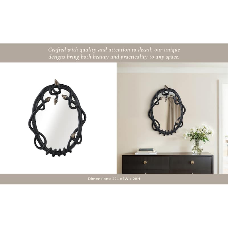 Aluminum Modern Glam Snake-Inspired Wall Mirror - 28" Black and Gold - 22" x 1" x 28"