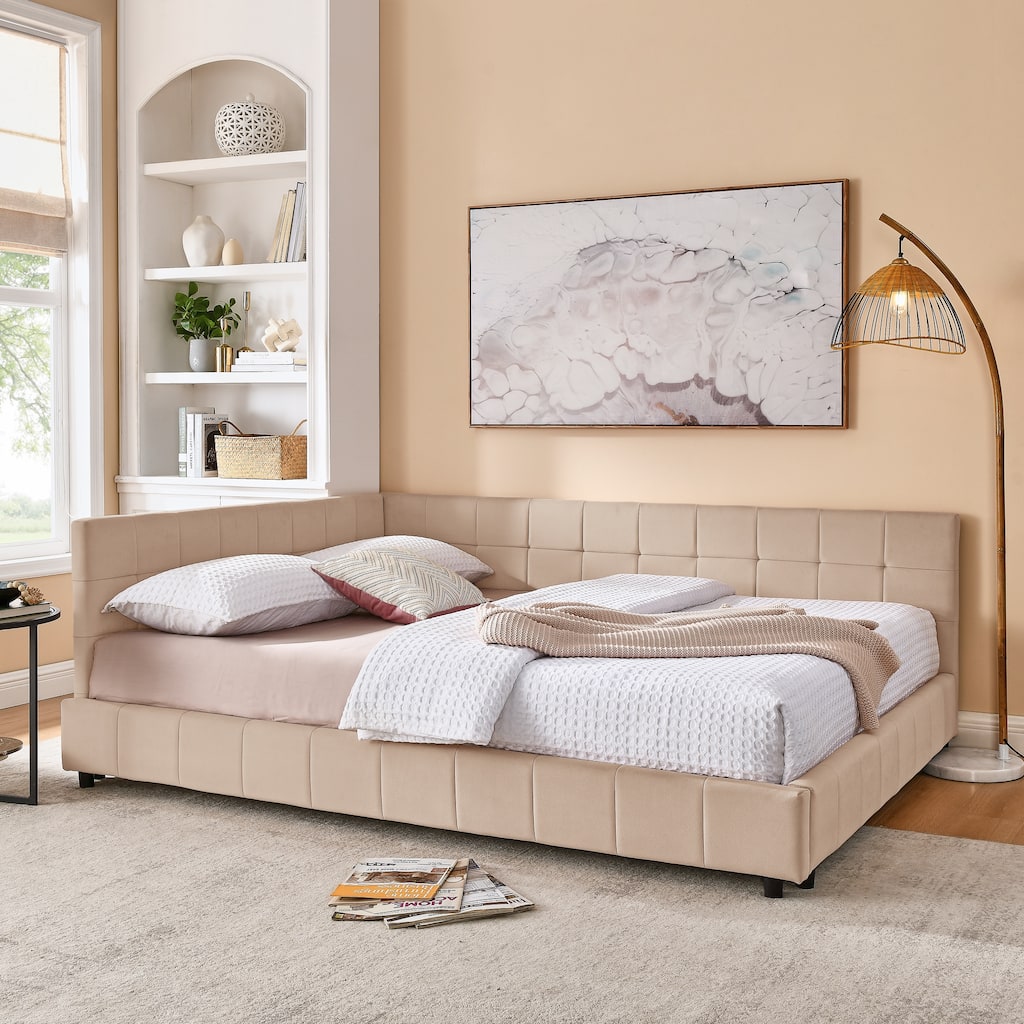 Queen Size Upholstered Velvet Daybed with Backrest and Armrests, Multi-Functional Sofa Bed