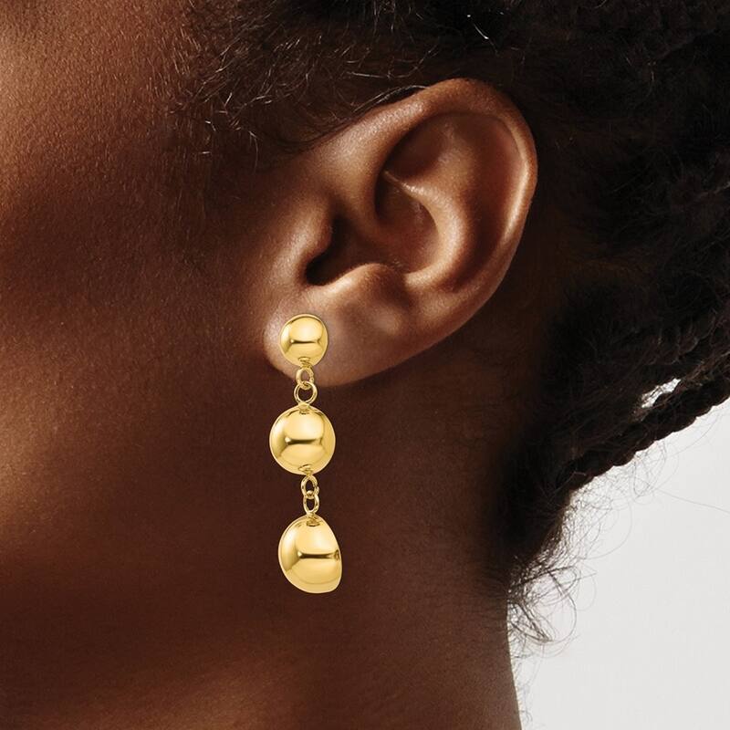 Curata 14k Yellow Gold Closed back Polished Half Ball Drop Dangle Post Earrings 40x12mm