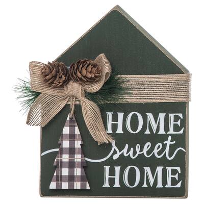 Transpac Wood 7.01 in. Multicolored Christmas Holiday Home Shaped Decor