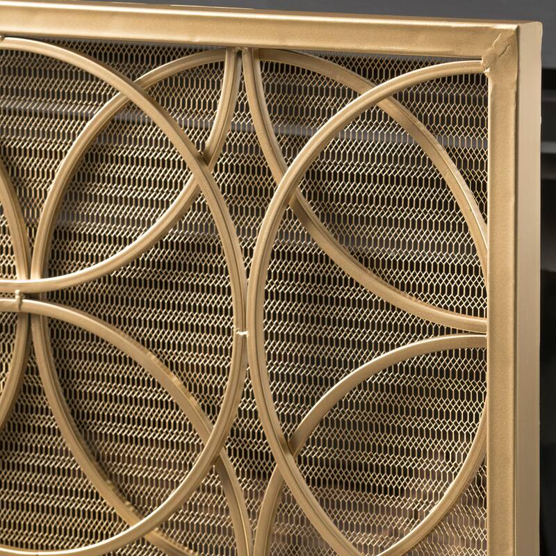 Modern Iron Fireplace Screen with Overlapping Circle Design