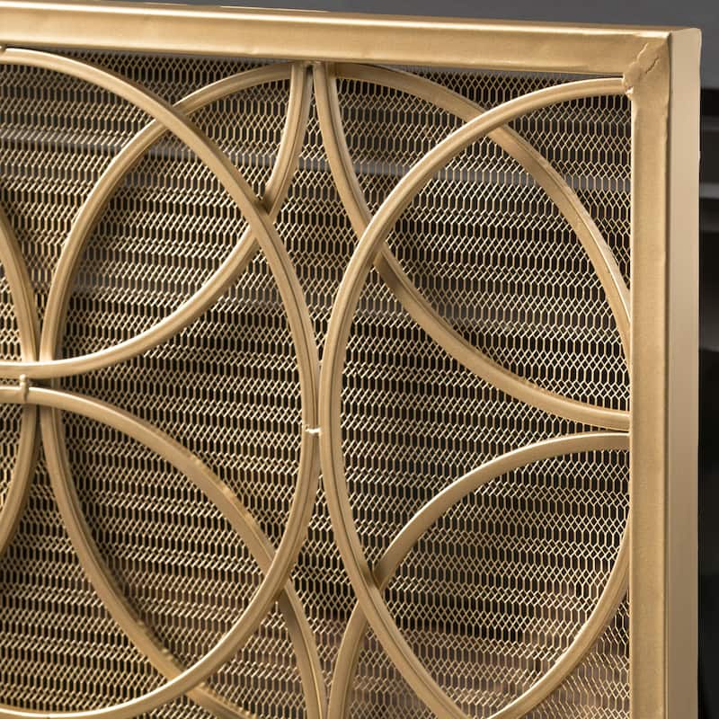 Roomfitters Modern Geometric Fireplace Screen, Single-Panel Design with Stylish Circle Patterns and Durable Mesh