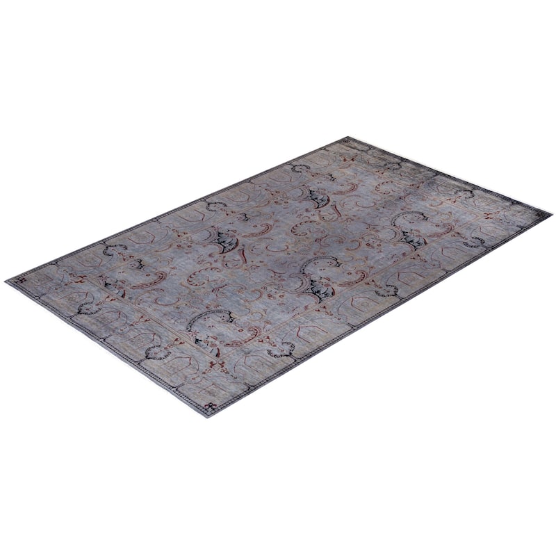 Overton Hand Knotted Wool Vintage Inspired Modern Contemporary Overdyed Gray Area Rug - 6' 2" x 10' 1"