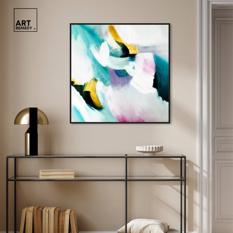 Art Remedy Still Violas Framed Blue Abstract 1 Piece Canvas Wall Art