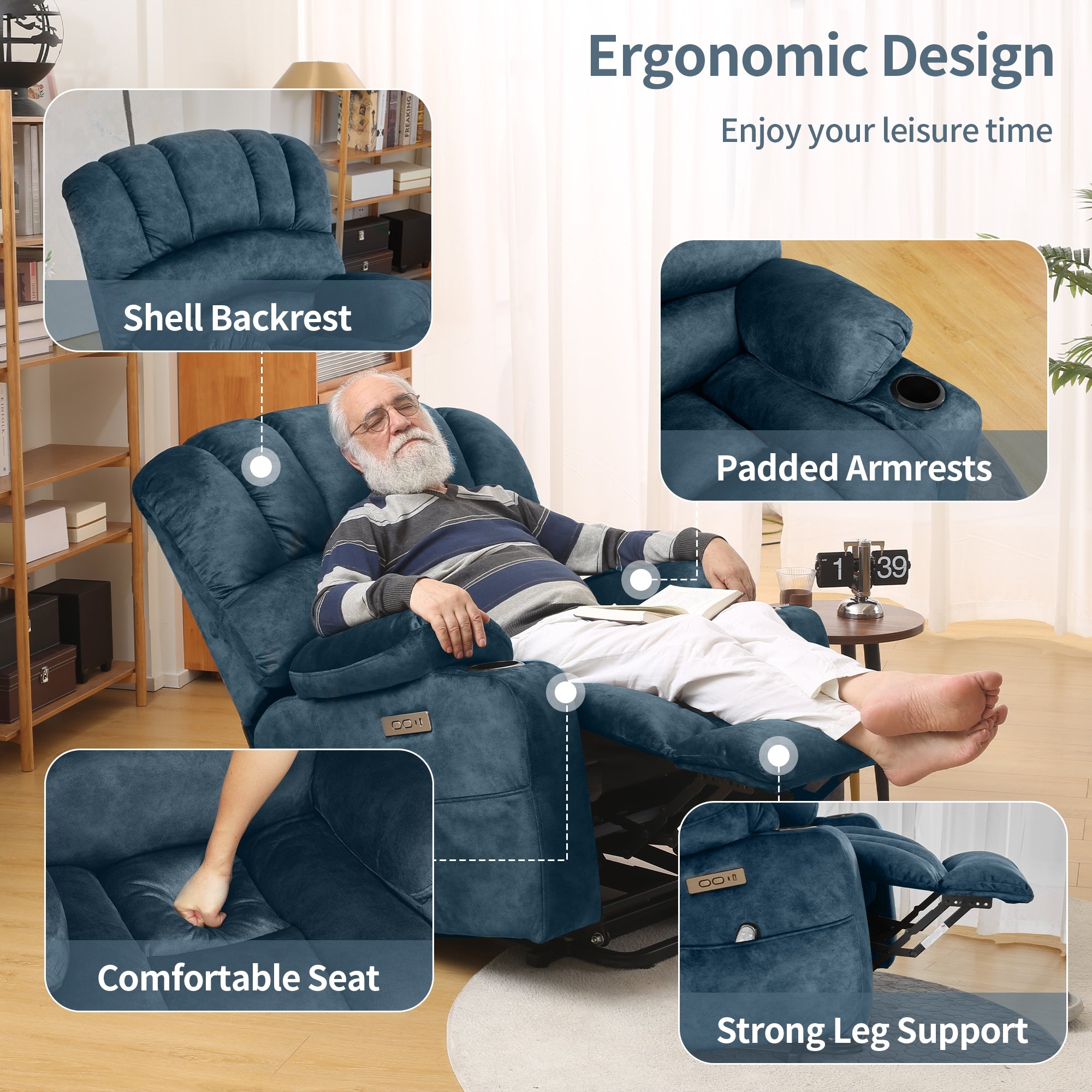 Power Lift Recliner Chair, Oversized Shell Backrest Reclining Chair with Massage & Heat for Elderly