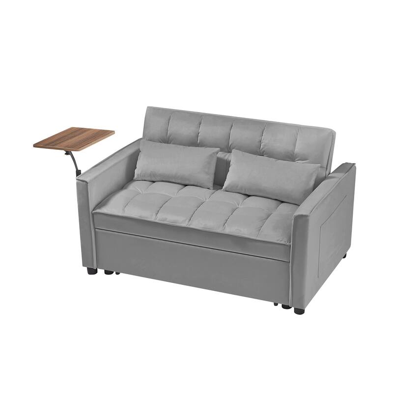 3-in-1 Convertible Sleeper Sofa Bed, Loveseat with Side Pockets, Small Lounge Sofa with Adjsutable Backrest and Lumbar Pillow
